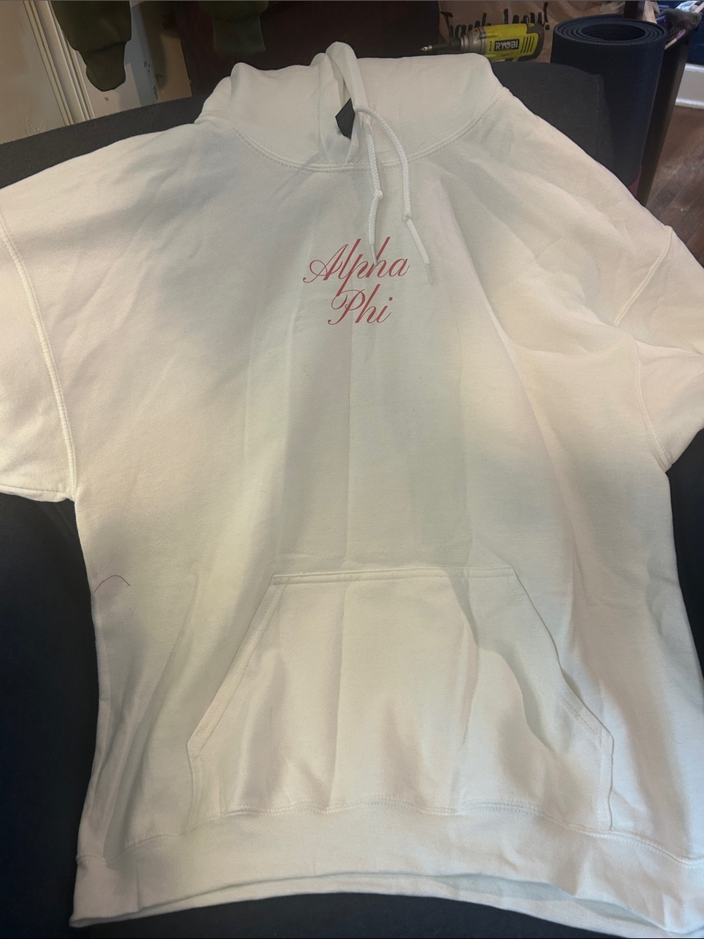 Gildan White Hoodie with Pink Alpha Phi Script